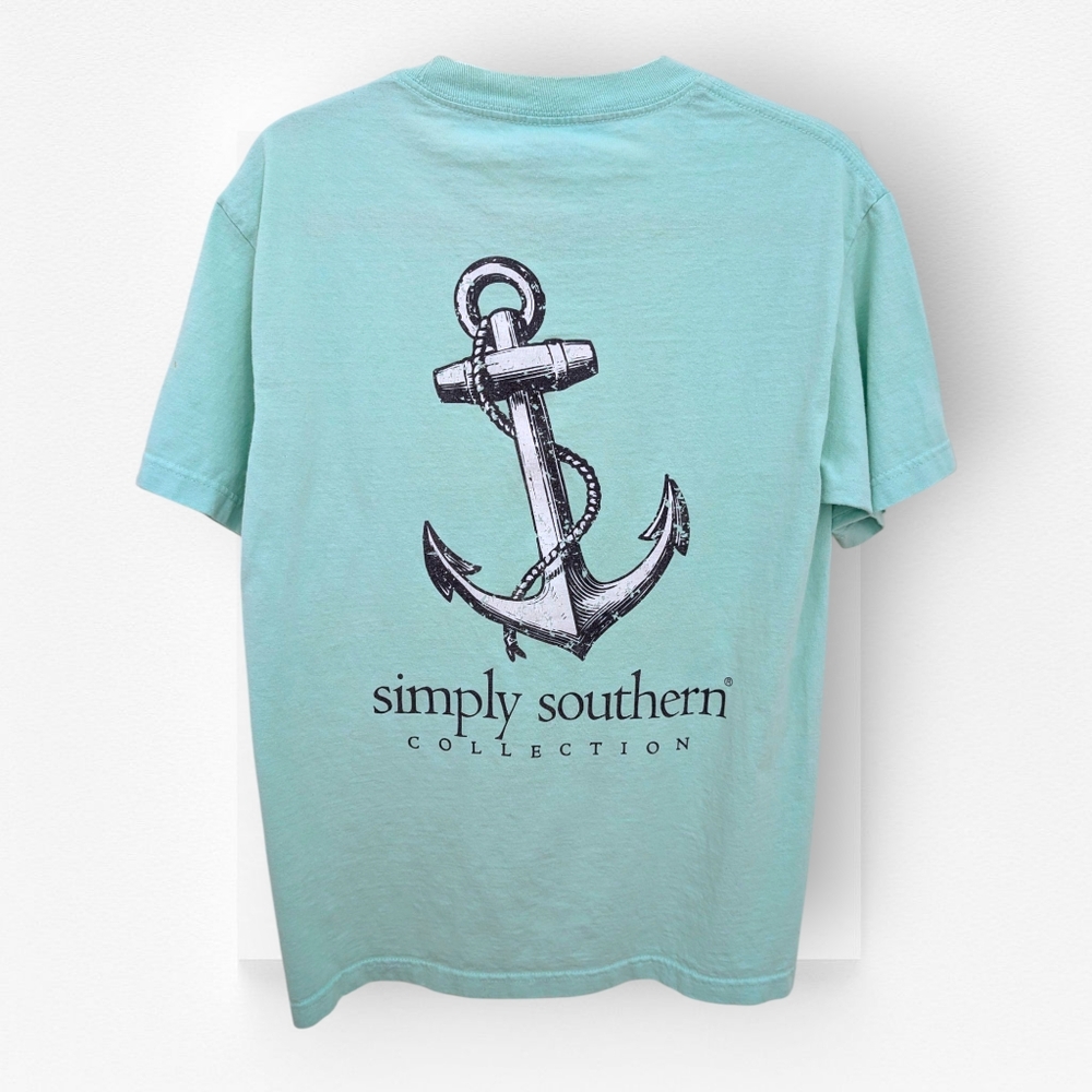 Simply Southern Anchor Tee Shirt Nautical Mint Green Medium Short Sleeve